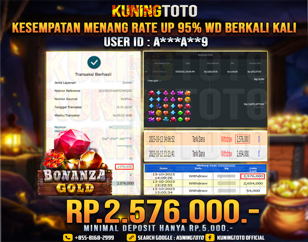 Bukti JP Slot Kuning toto 13 Oktober 2023 Bonanza Gold 