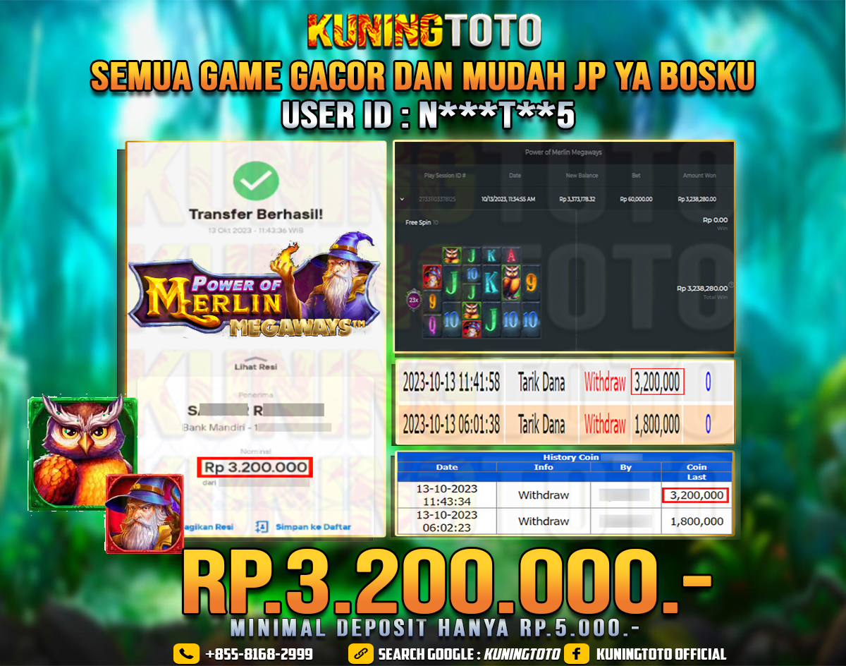 Bukti JP Slot Kuning toto 13 Oktober 2023 Power of Merlin Megaways