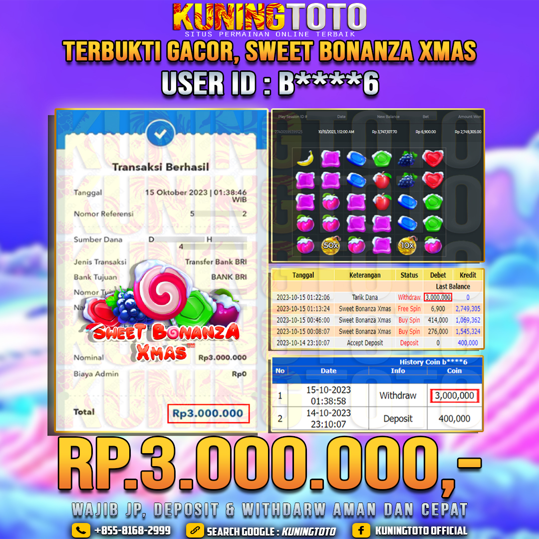 Bukti JP Slot Member KUNING TOTO 15 Oktober 2023 Sweet Bonanza Xmas