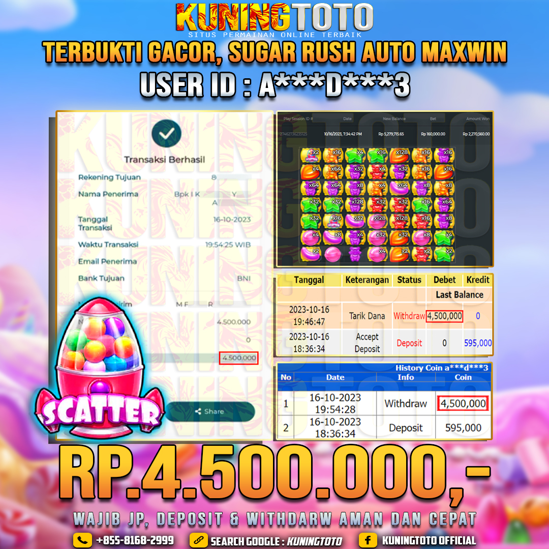 Bukti JP Slot Member KUNING TOTO 16 Oktober 2023 Sugar Rush