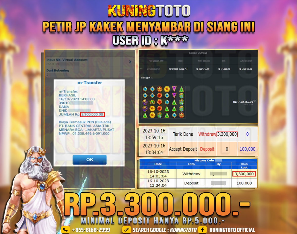 Bukti JP Slot Member KUNING TOTO 16 Oktober 2023 Gates Of Olympus