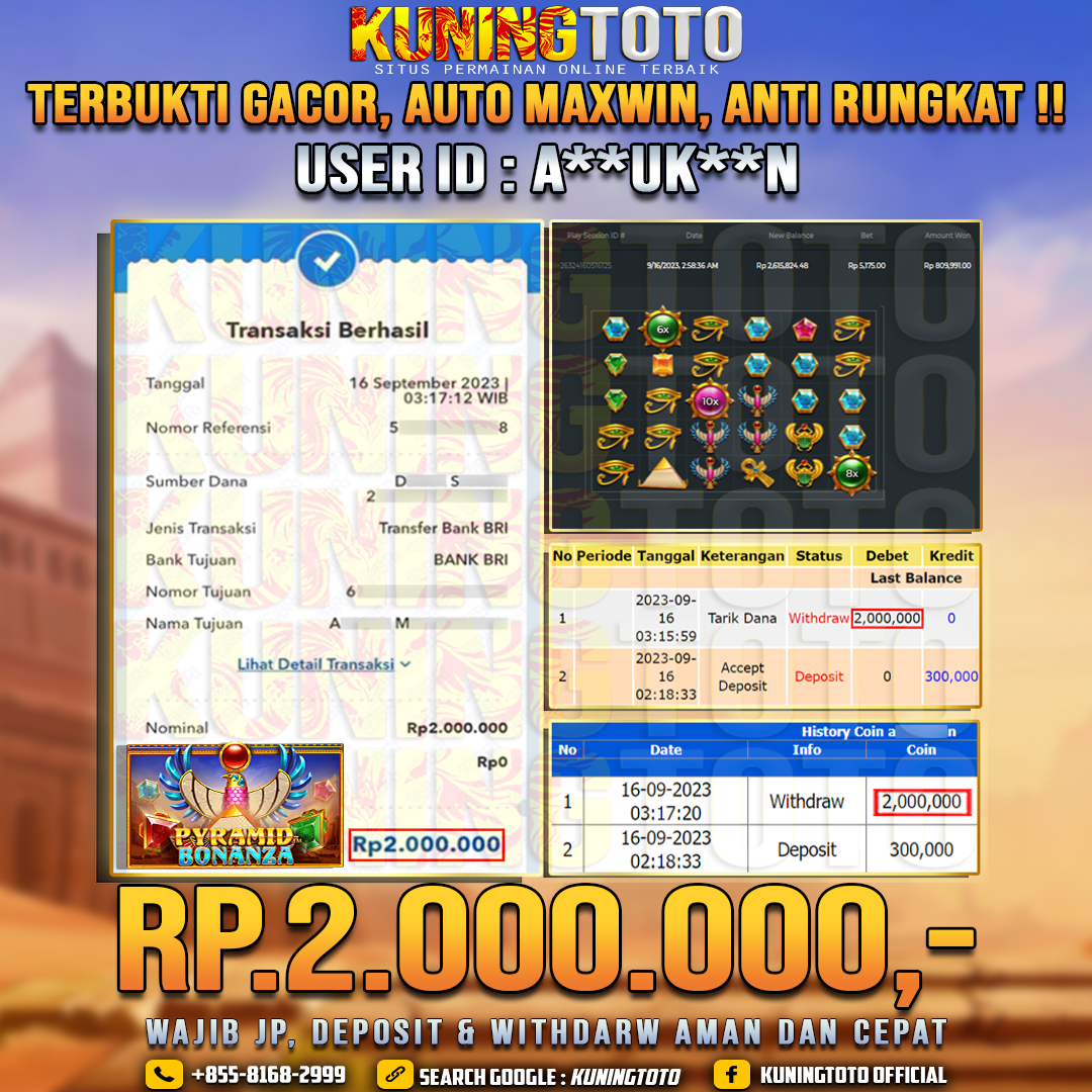 Bukti JP Slot Member KUNING TOTO 16 September 2023 Pyramid Bonanza