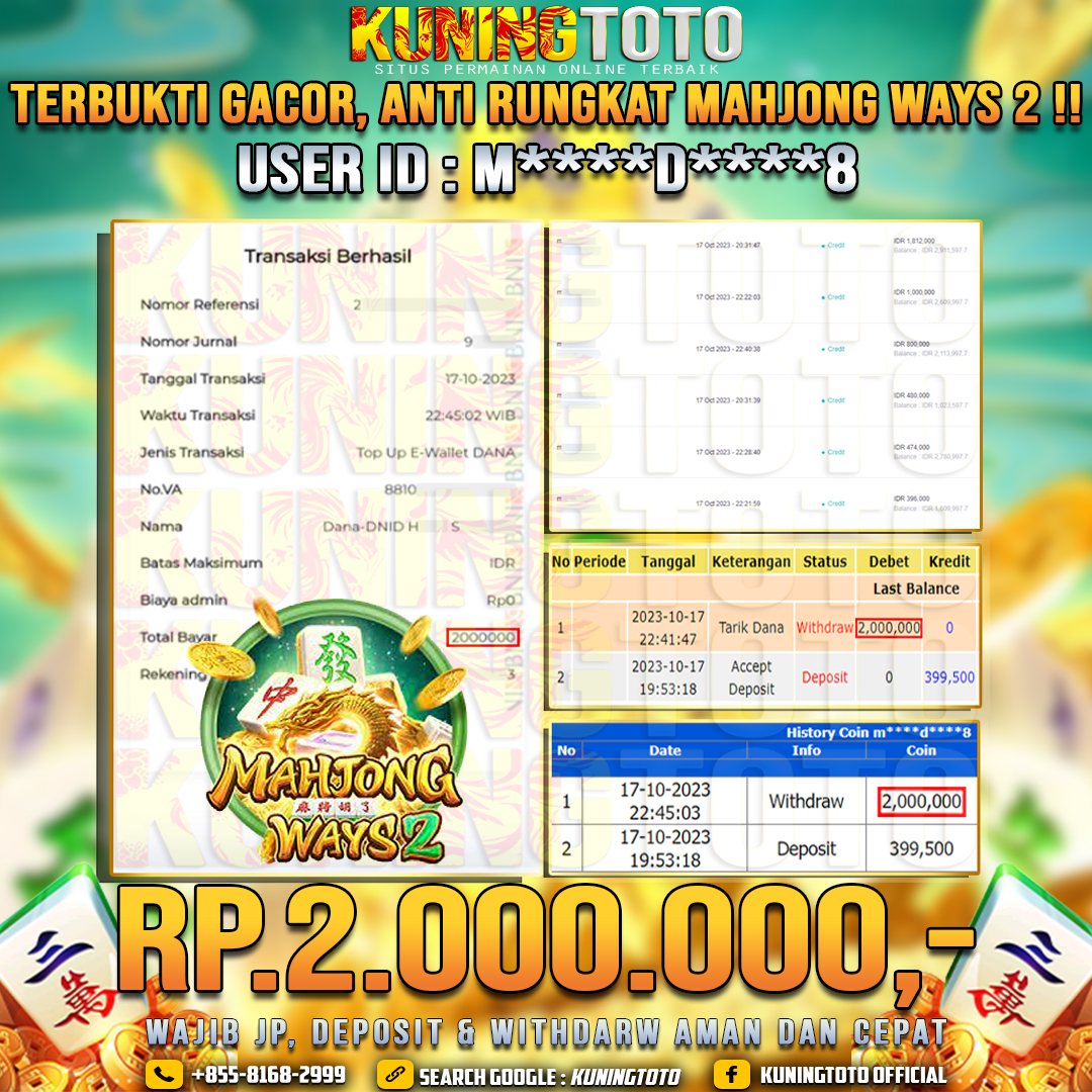 Bukti JP Slot Member KUNING TOTO 17 Oktober 2023 Mahjong Ways 2 Gacor