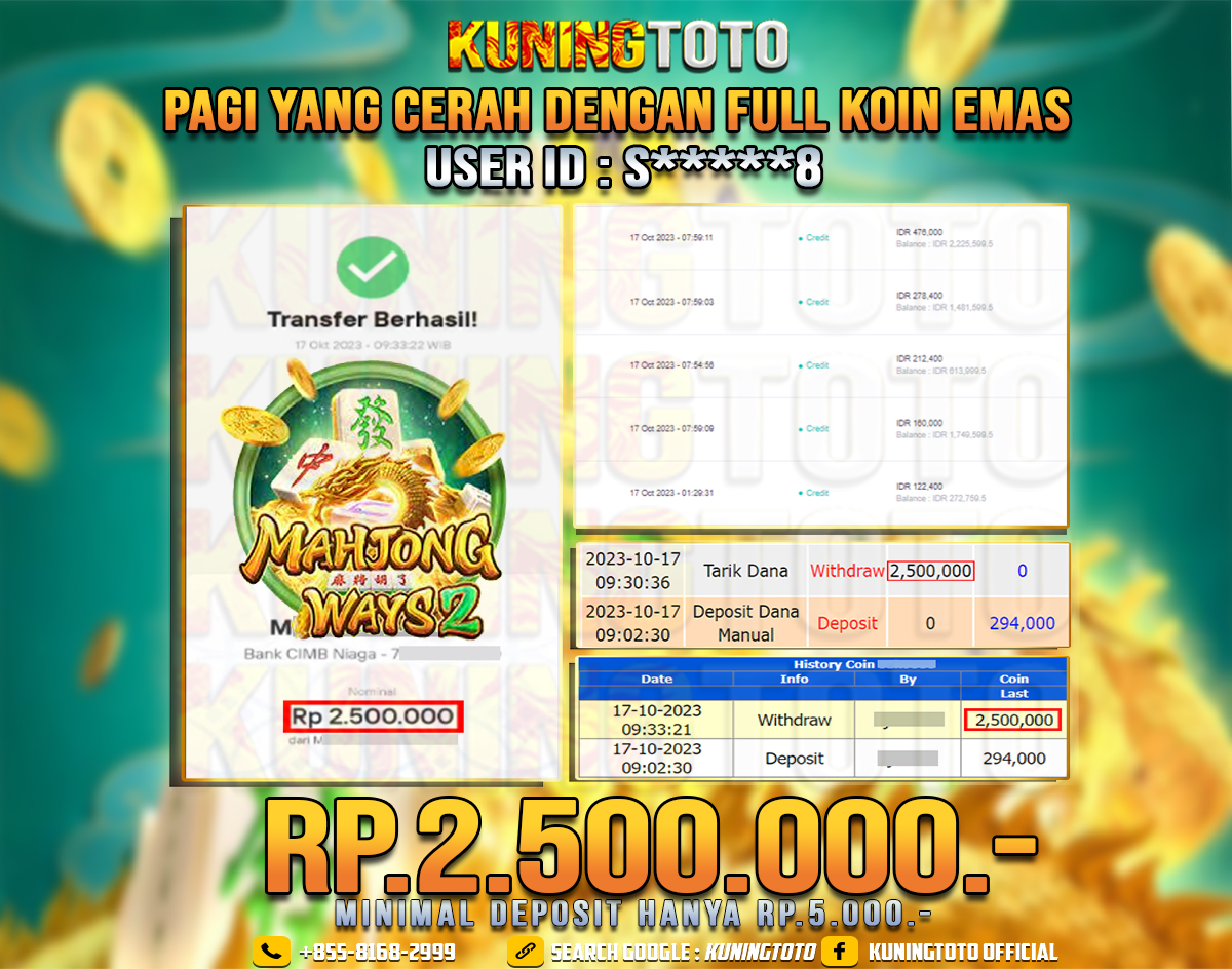 Bukti JP Slot Member KUNING TOTO 17 Oktober 2023 Mahjong Ways 2