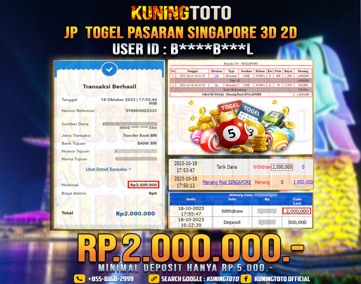 Bukti JP Togel Member KUNING TOTO 18 Oktober 2023 3D 2D Jp