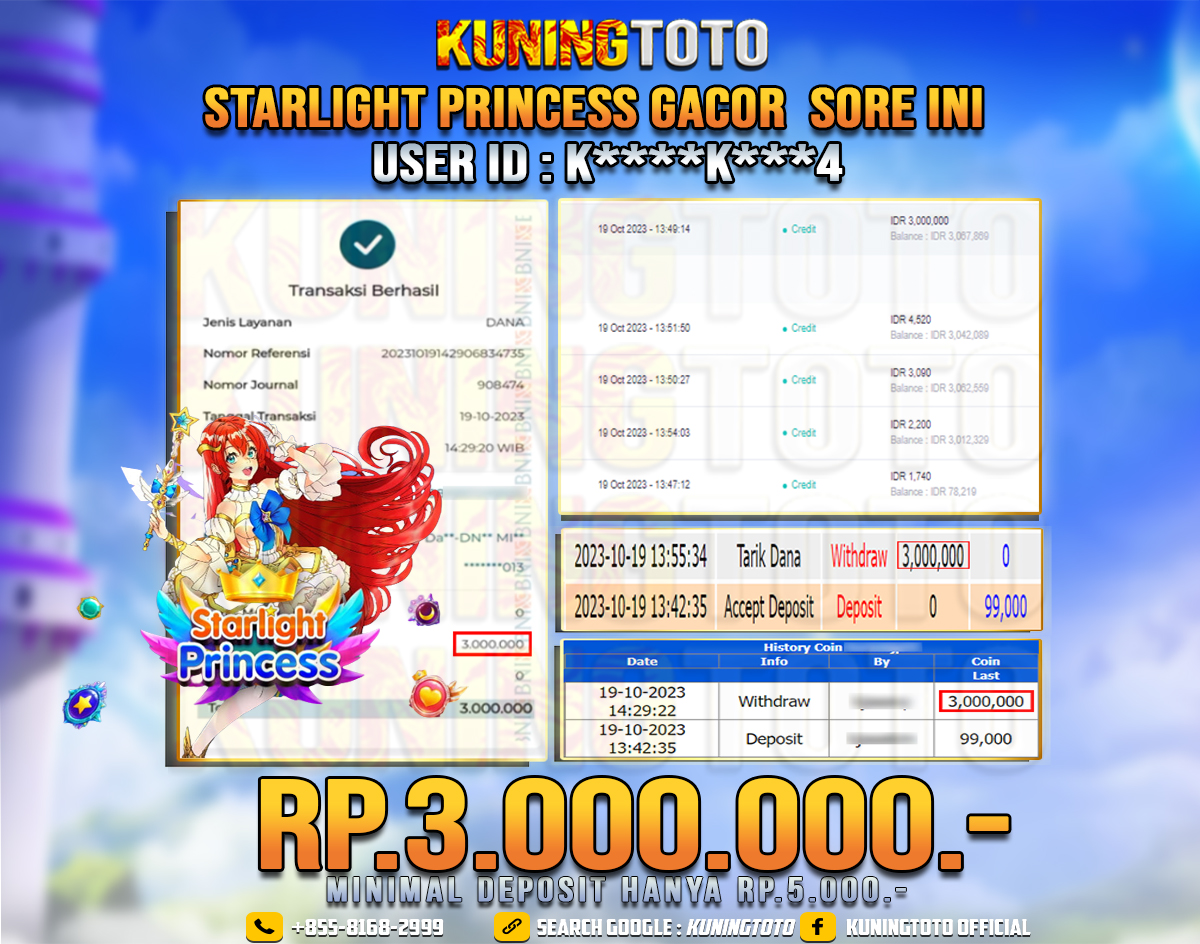 Bukti JP Slot Member KUNING TOTO 19 Oktober 2023 Starlight Princess