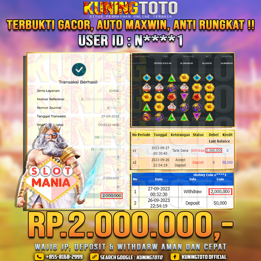 Bukti JP Slot Member KUNING TOTO 27 September 2023 Slot Mania Olympus