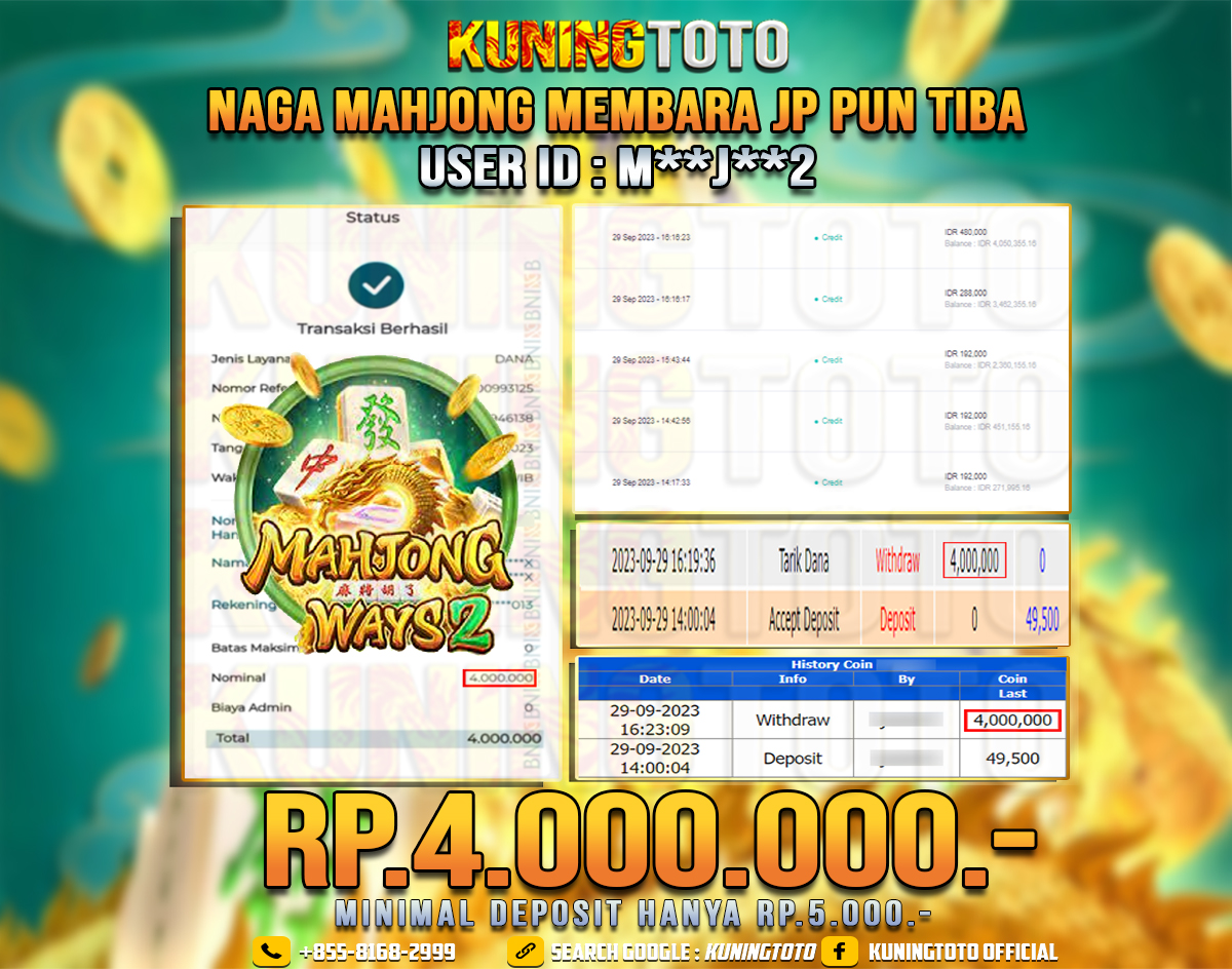 Bukti JP Slot Member KUNING TOTO 29 September 2023 Mahjong Ways 2