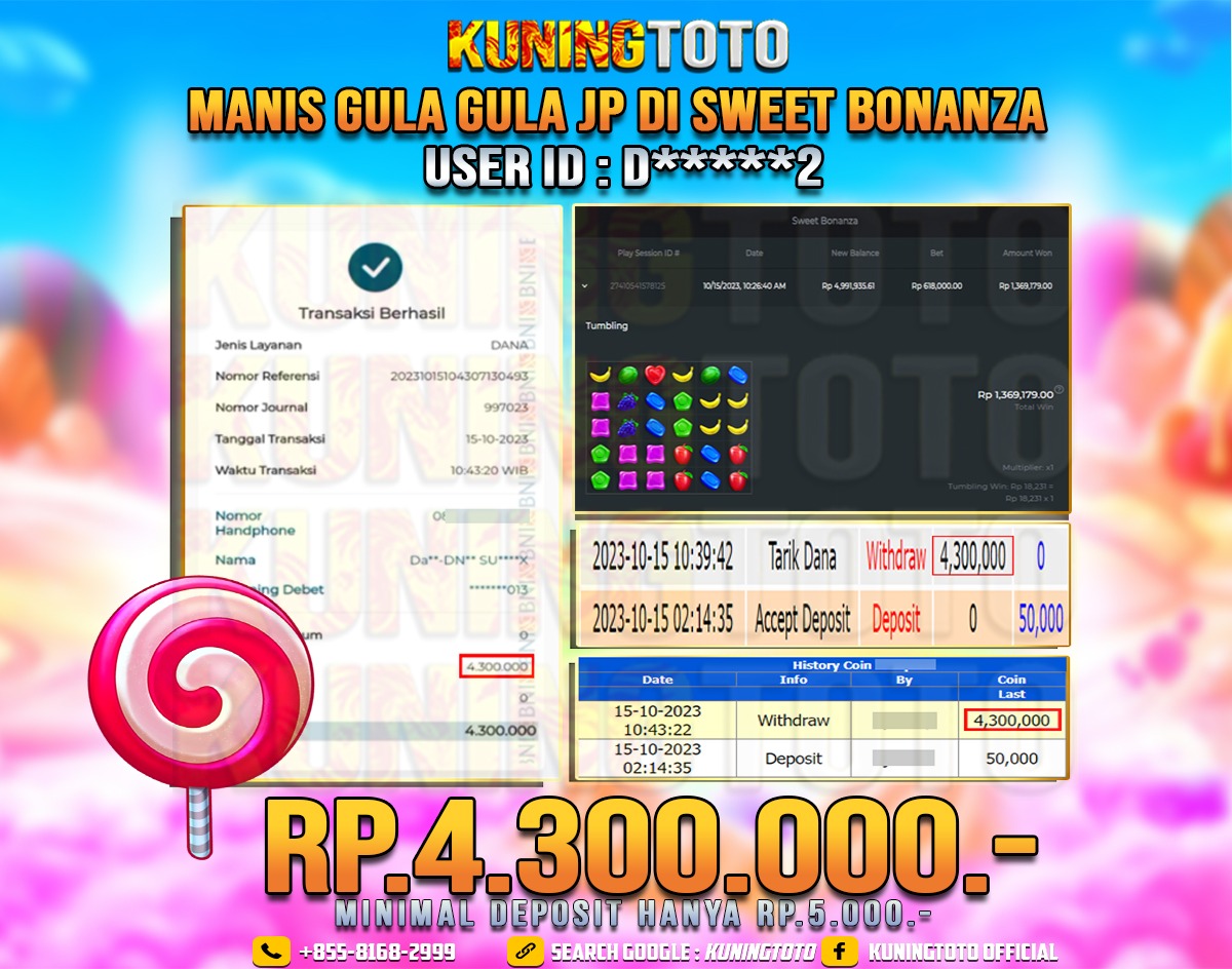 Bukti JP Slot Member KUNING TOTO 15 Oktober 2023 Sweet Bonanza