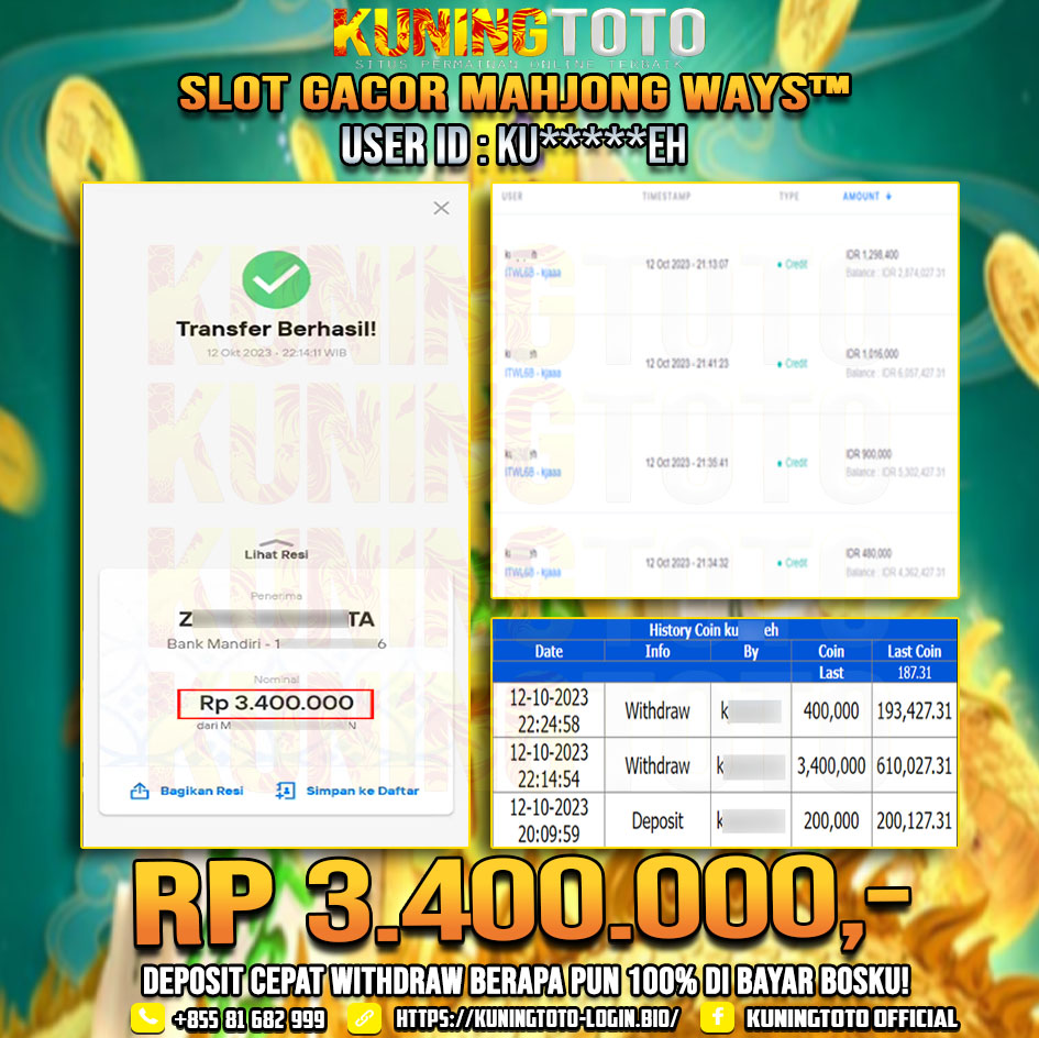 Bukti JP Slot Kuning toto 12 Oktober 2023 Mahjong Ways 2