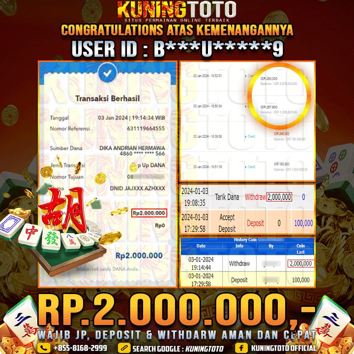 Bukti JP Slot Kuning toto 03 Januari 2024 Mahjong ways 1 Gacor