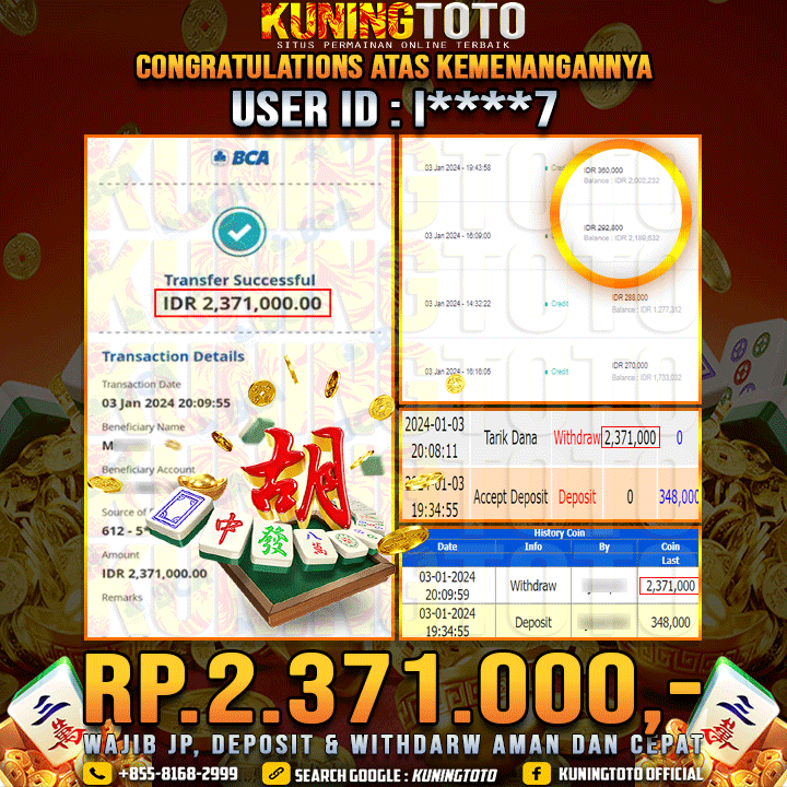 Bukti JP Slot Kuning toto 03 Januari 2024 Mahjong ways 1 Gacor