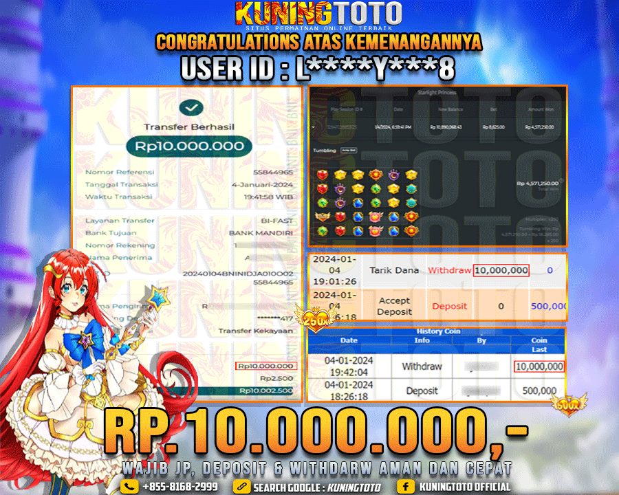 Bukti JP Slot Kuning toto 04 Januari 2024 Starlight Princess Gacor