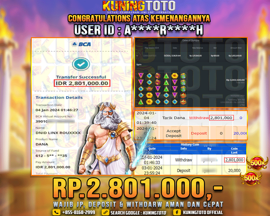 Bukti JP Slot Kuning toto 04 Januari 2024 Gates of OLympus Gacor