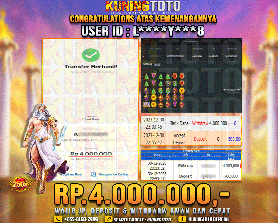 Bukti JP Slot Kuning toto 30 December 2023 Gates of Olympus Gacor