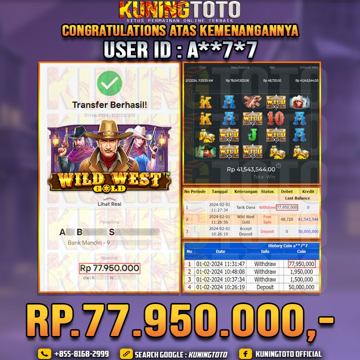 Bukti JP Slot Kuning toto 01 Februari 2024 Wild West Gold