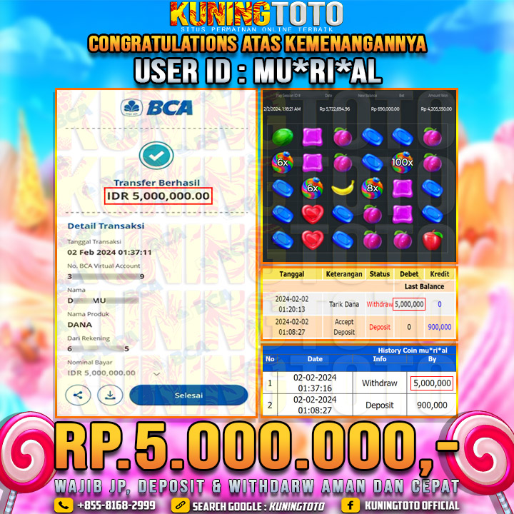 Bukti JP Slot Kuning toto 02 Februari 2024 Sweet Bonanza