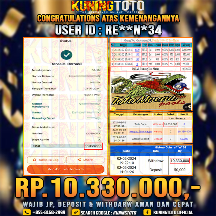 Bukti JP Togel KUNING TOTO 02 Februari 2024 Toto Macau 4D 2D 3D