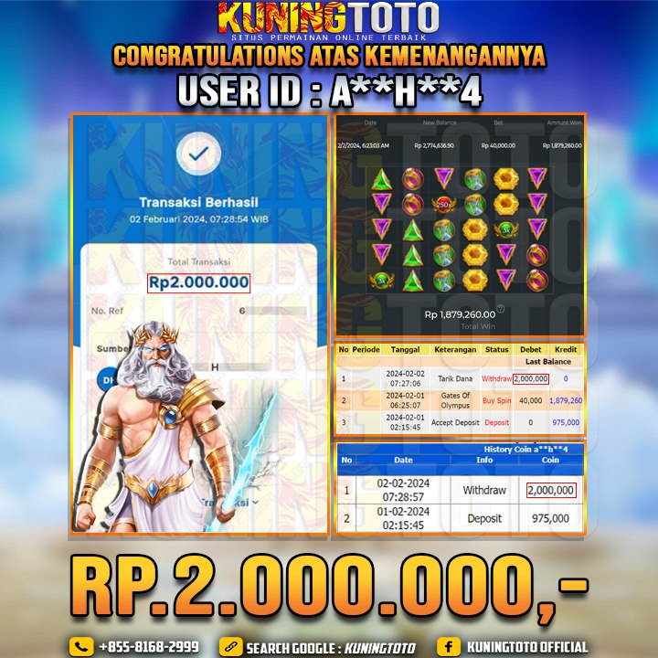 Bukti JP Slot Kuning toto 02 Februari 2024 Gates of Olympus