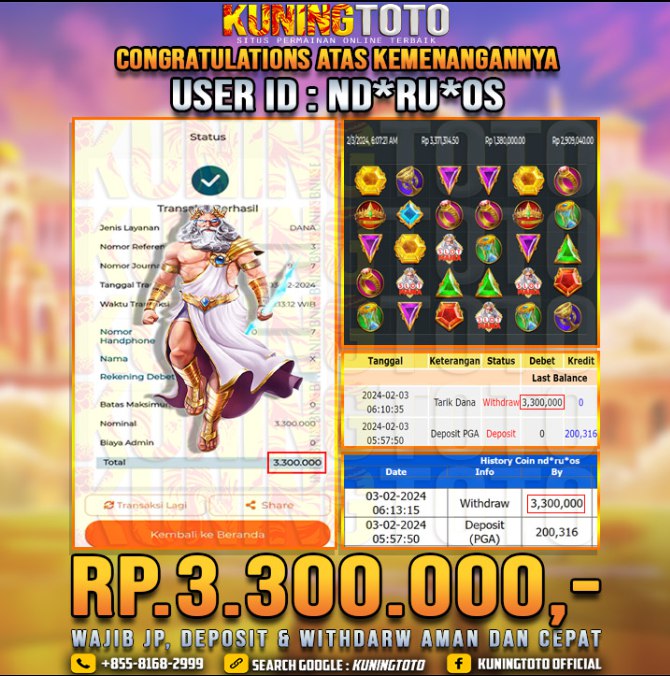 Bukti JP Slot Kuning toto 03 Februari 2024 Gates of Olympus