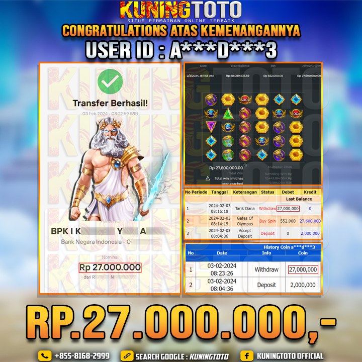 Bukti JP Slot Kuning toto 03 Februari 2024 Gates of Olympus