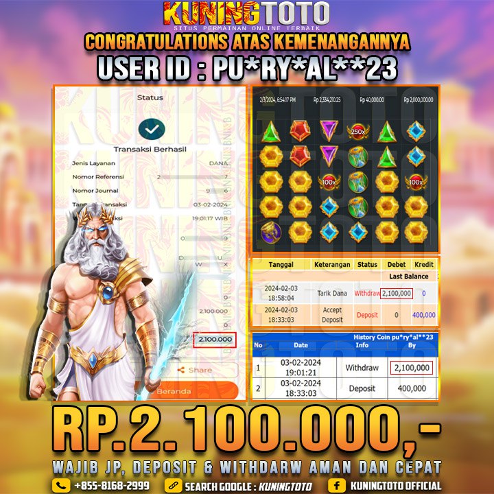 Bukti JP Slot Kuning toto 03 Februari 2024 Gates of Olympus