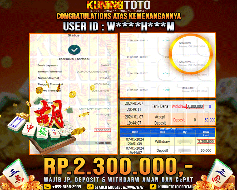 Bukti JP Slot Kuning toto 07 Januari 2024 Mahjong Ways 1