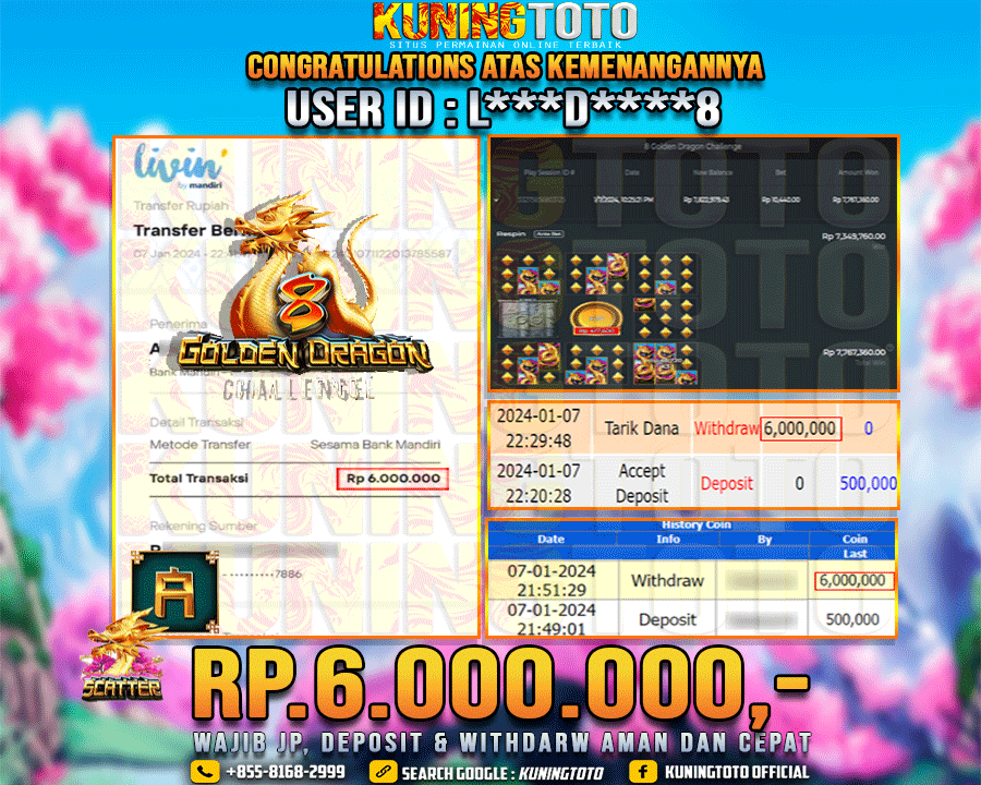 Bukti JP Slot Kuning toto 07 Januari 2024 8 Golden Dragon