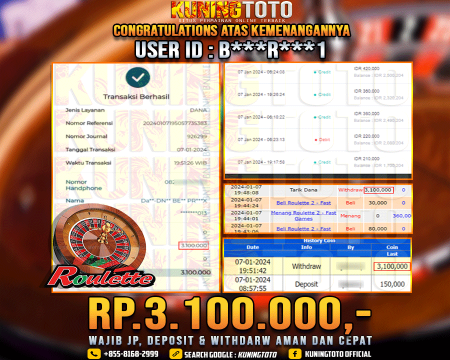 Bukti JP Slot Kuning toto 07 Januari 2024 Roulette 2 Fast