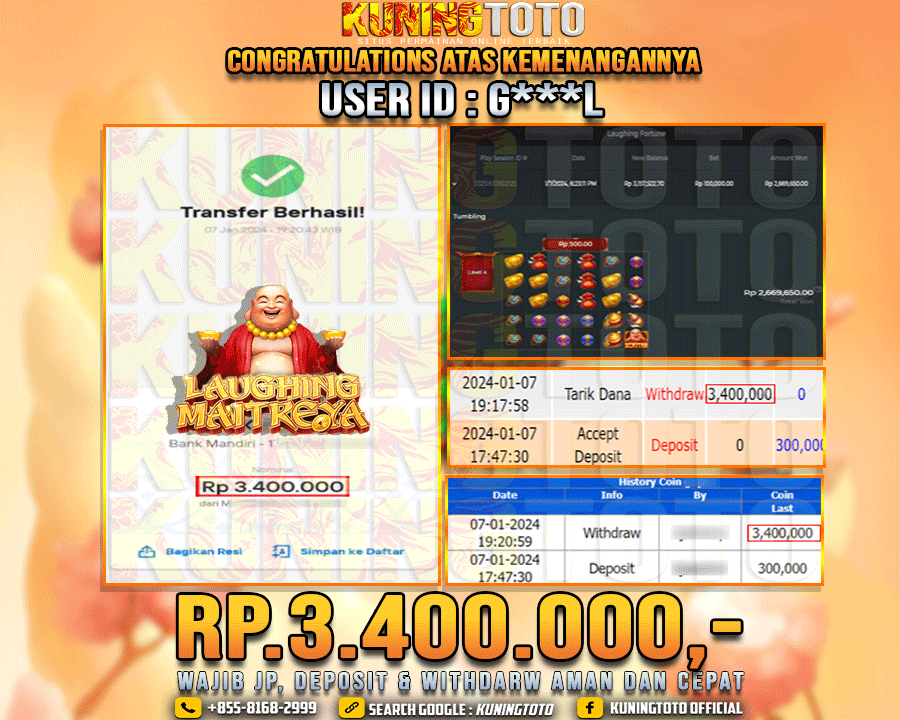 Bukti JP Slot Kuning toto 07 Januari 2024 Laughing Fortune