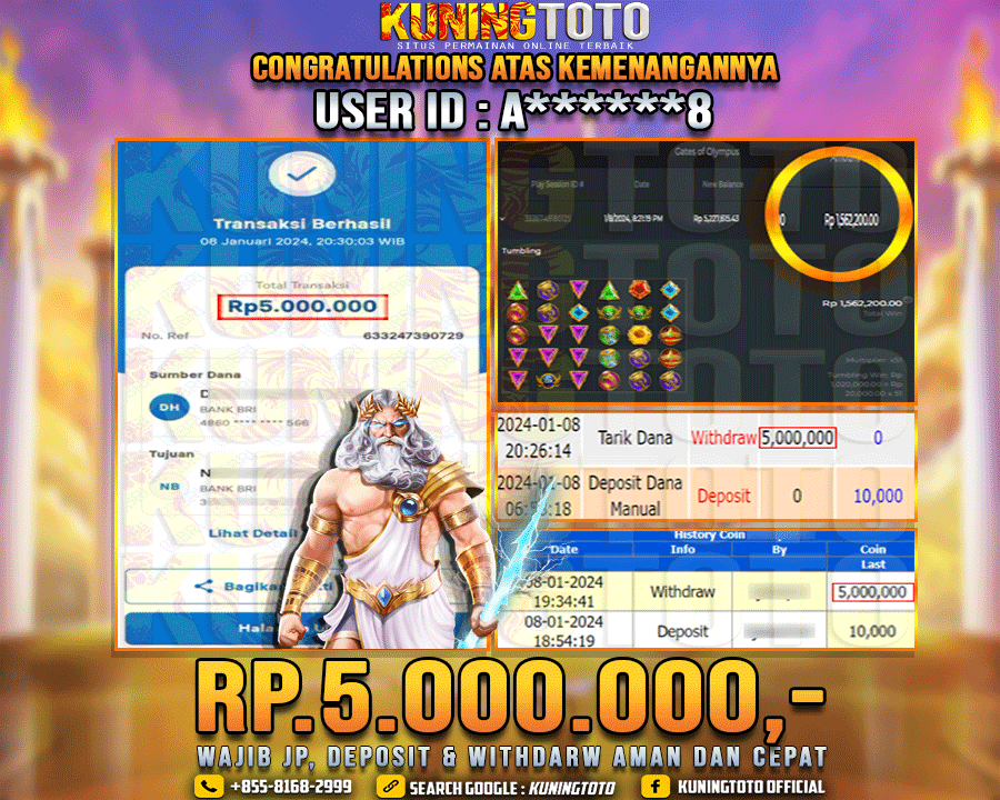 Bukti JP Slot Kuning toto 08 Januari 2024 Gate of Olympus