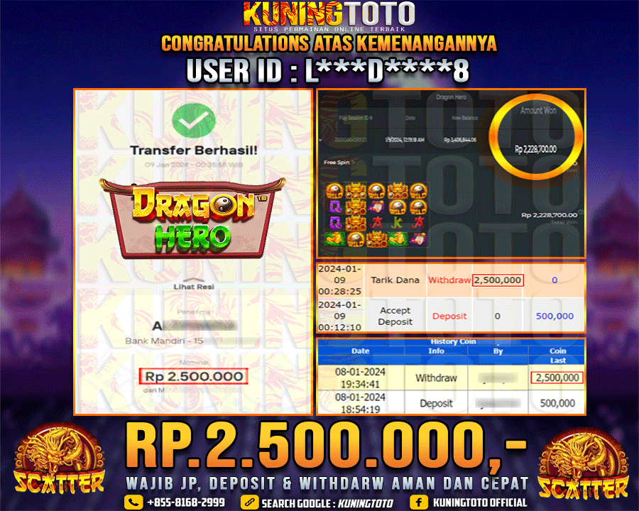 Bukti JP Slot Kuning toto 09 Januari 2024 Dragon Hero