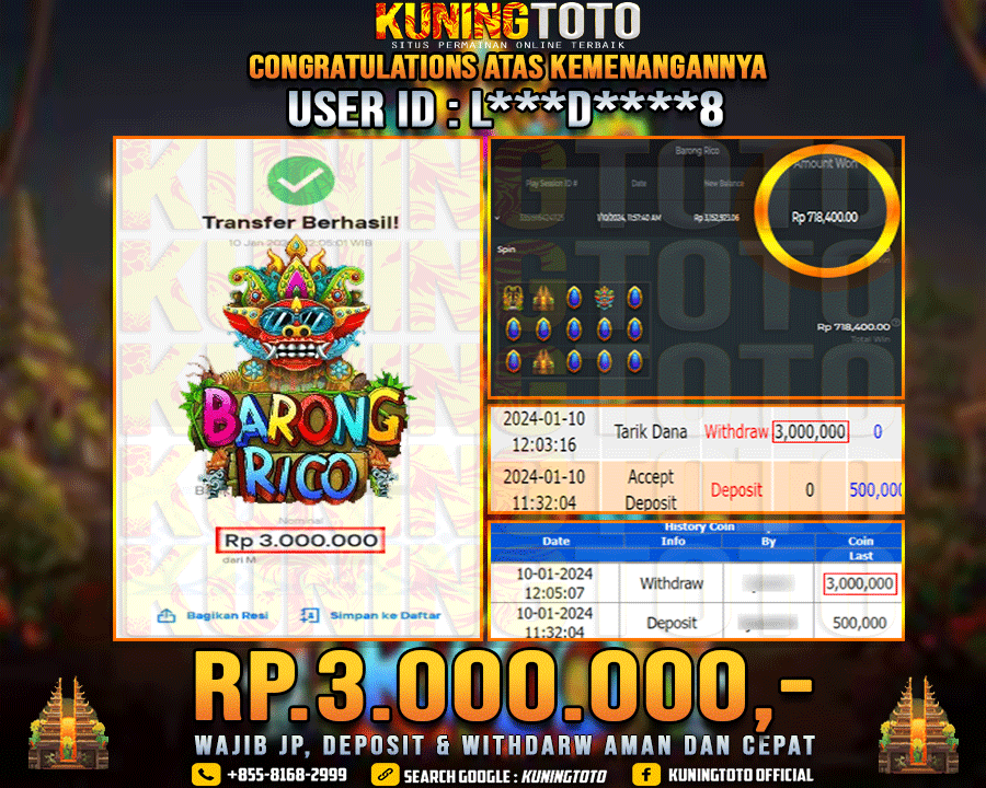 Bukti JP Slot Kuning toto 09 Januari 2024 Barong Rico