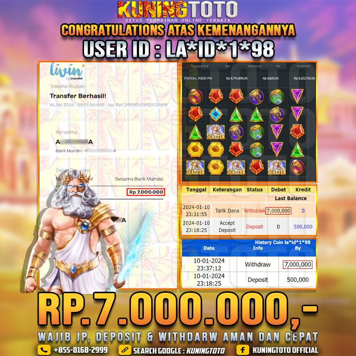 Bukti JP Slot Kuning toto 11 Januari 2024 Gate of Olympus