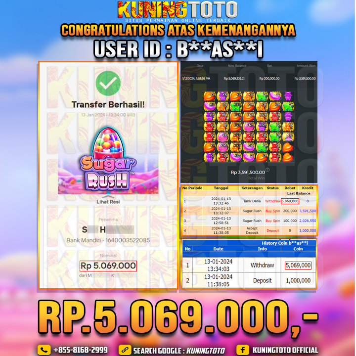 Bukti JP Slot Kuning toto 13 Januari 2024 Sugar rush