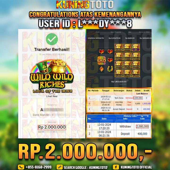 Bukti JP Slot Kuning toto 13 Januari 2024 Wild Wild Riches