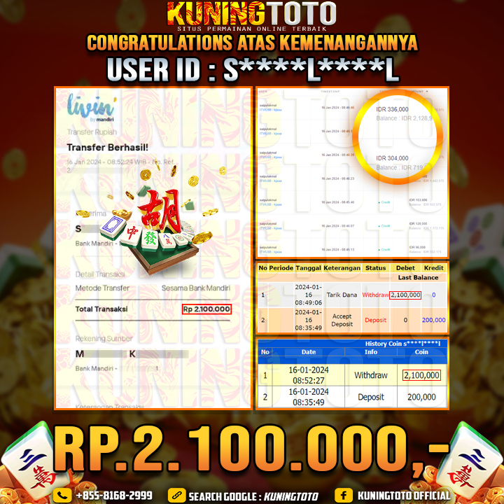 Bukti JP Slot Kuning toto 16 Januari 2024 Mahjong ways 