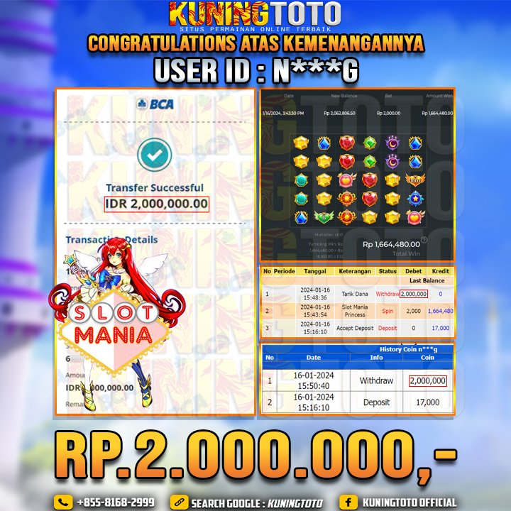 Bukti JP Slot Kuning toto 16 Januari 2024 Slot mania Princess