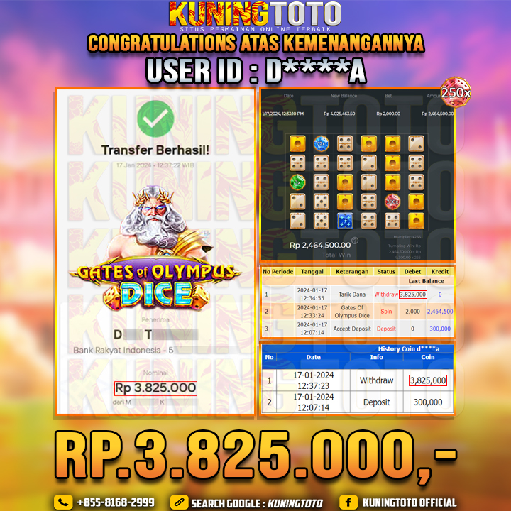 Bukti JP Slot Kuning toto 17 Januari 2024 Gate Of Olympus Dice