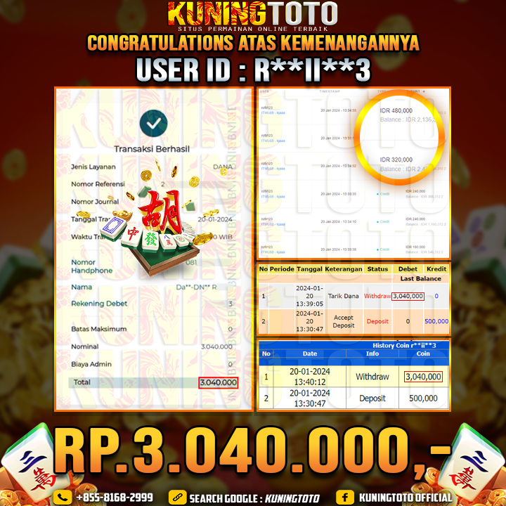 Bukti JP Slot Kuning toto 20 Januari 2024 Mahjong ways