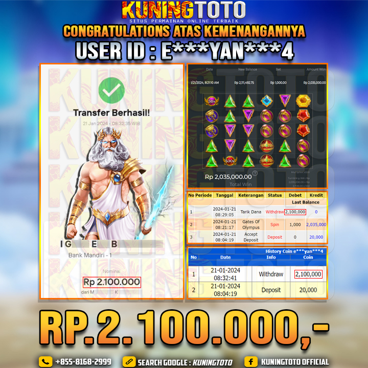 Bukti JP Slot Kuning toto 21 Januari 2024 Gate Of Olympus 