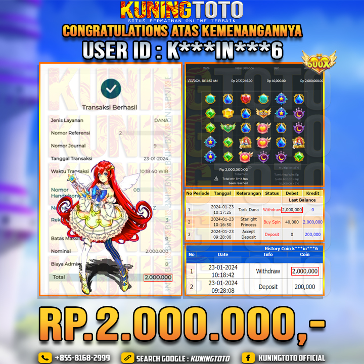 Bukti JP Slot Kuning toto 23 Januari 2024 Starlight Princess 