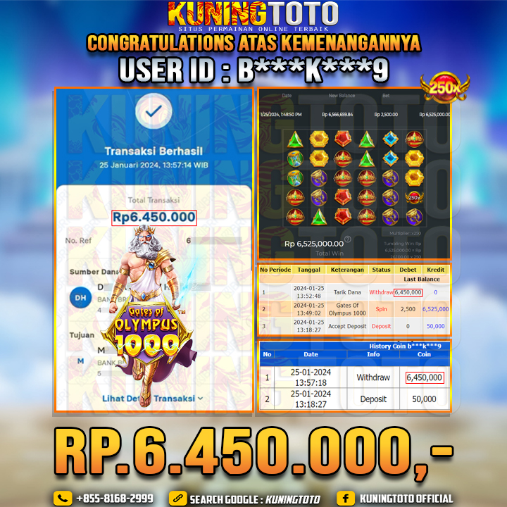 Bukti JP Slot Kuning toto 25 Januari 2024 Gate of Olympus 1000