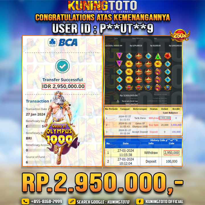 Bukti JP Slot Kuning toto 27 Januari 2024 Gate of Olympus 1000