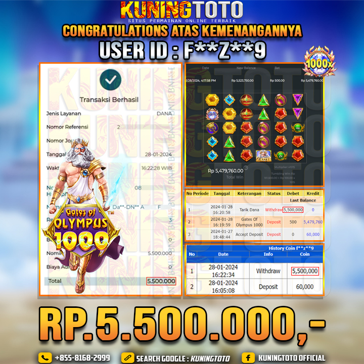 Bukti JP Slot Kuning toto 28 Januari 2024 Gate of Olympus 1000