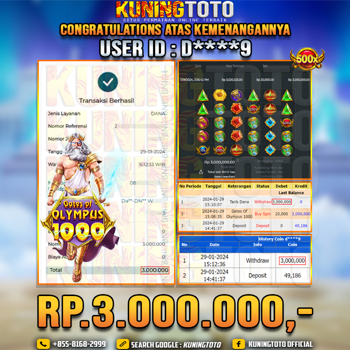 Bukti JP Slot Kuning toto 29 Januari 2024 Gate of Olympus 1000